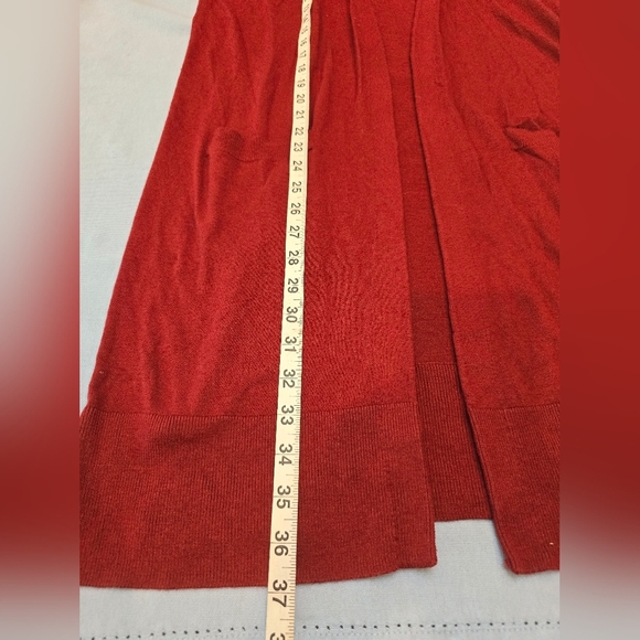 Halogen Women's Long Line Open Cardigan Burgundy  Sz. Medium With Pockets - Picture 7 of 8